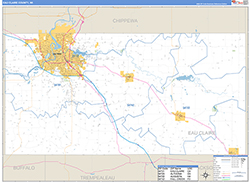 Eau Claire County, WI Wall Map Zip Code Basic Style 2026